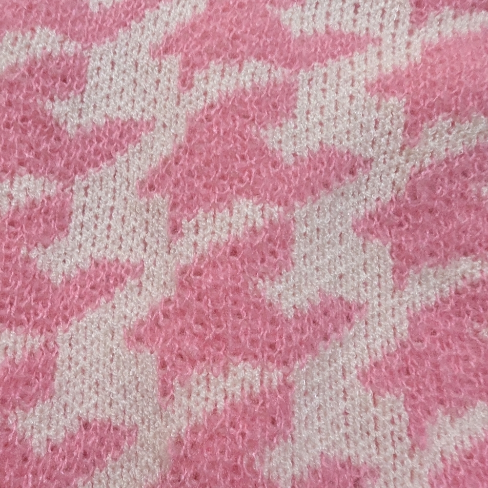 Pink Preppy Womens Houndstooth Pattern Lantern Sleeve Cardigan - Picture 9 of 12